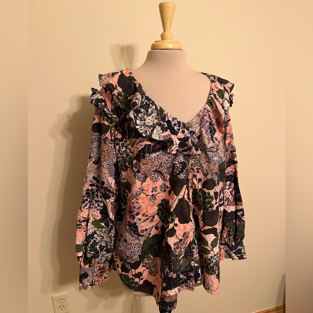 Terra & Sky black & blush blouse